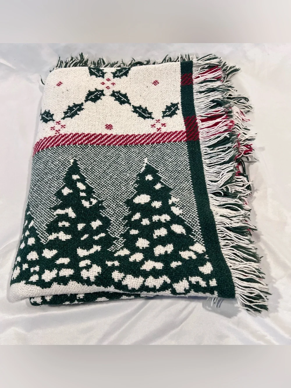 Vintage Christmas Horse Sleigh Woven Throw Blanket Reversible Fringe